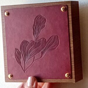 Pair Of Embossed Leather Backed By Wood Wall Decor